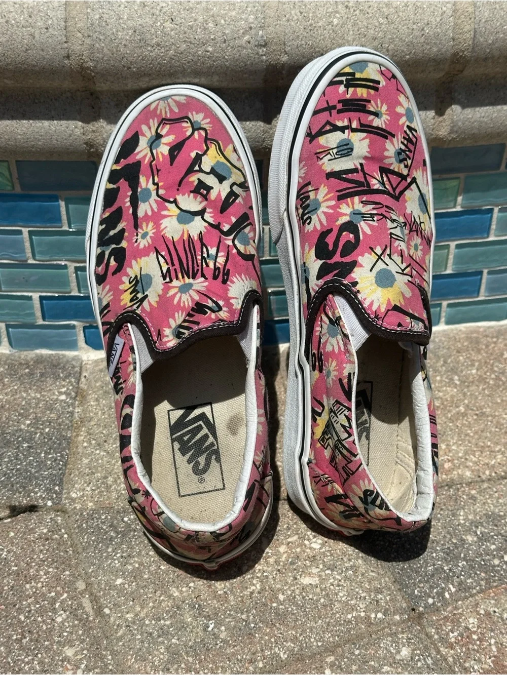 Vans Slip-On Shoes (Floral Pink; Size 7.5)